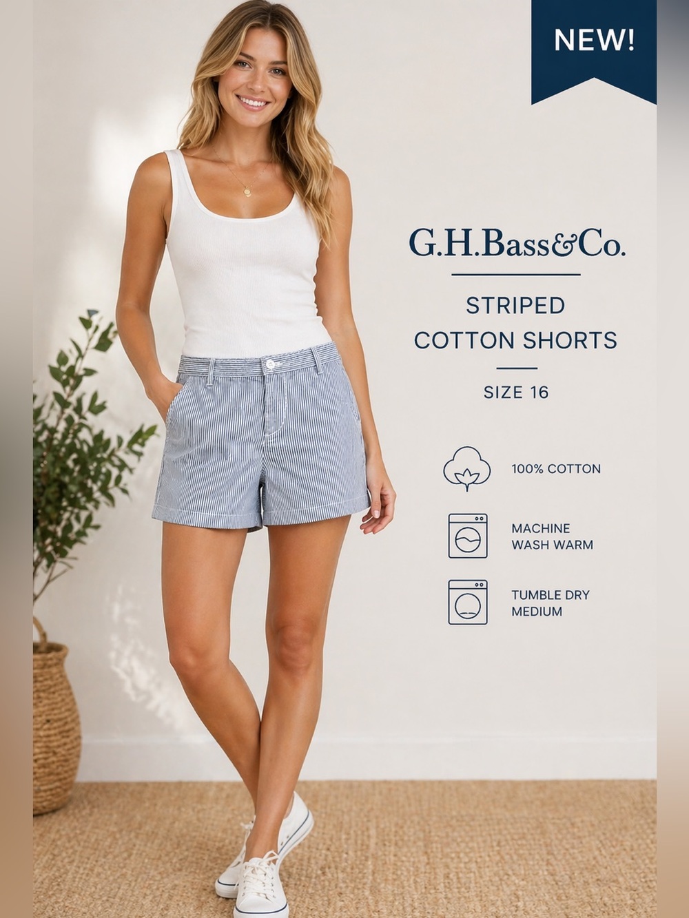 G.H. Bass Women’s shorts sz 16 Striped Cotton Blue White  classic nautical New